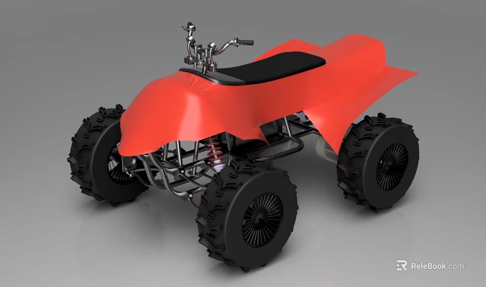 Red ATV Motorcycle With Large Off Road Tires And Black Seat Design 3d model 