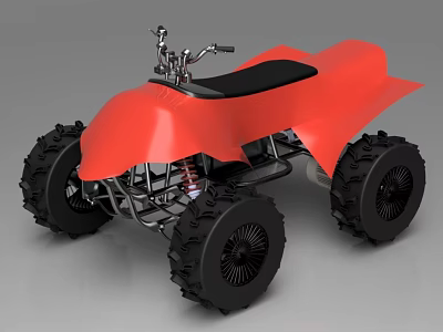 Red ATV Motorcycle With Large Off Road Tires And Black Seat Design 3d model