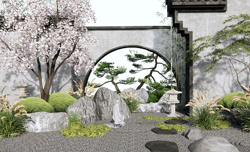 Japanese-style Courtyard Dead Rock Courtyard Landscape 3d model