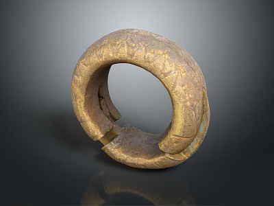Antique Bronze Bracelet With Intricate Carved Patterns And Vintage Design For Traditional Attire 3d model