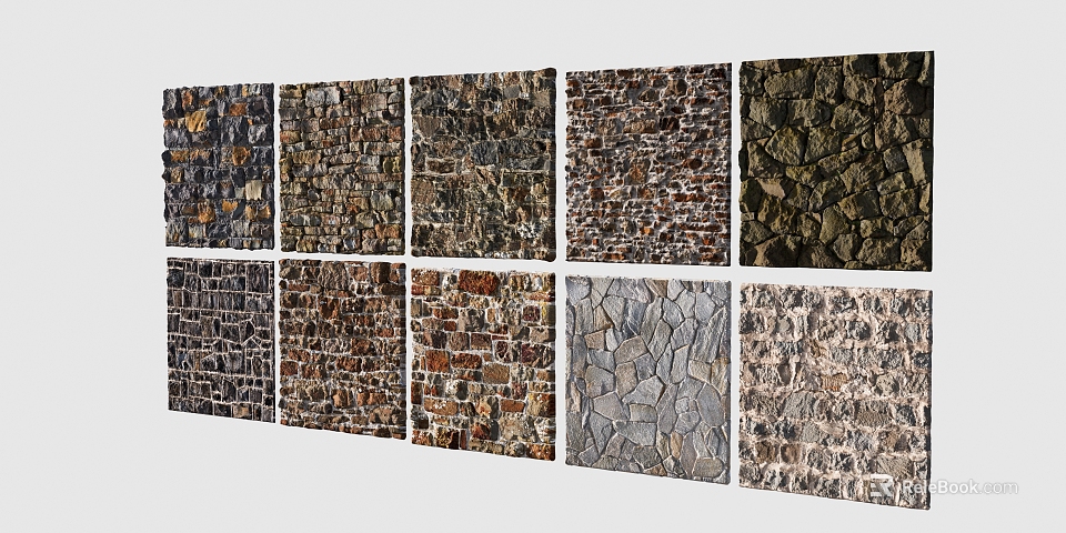 Various Natural Stone and Wood Wall Texture Patterns for Interior Design 3d model 