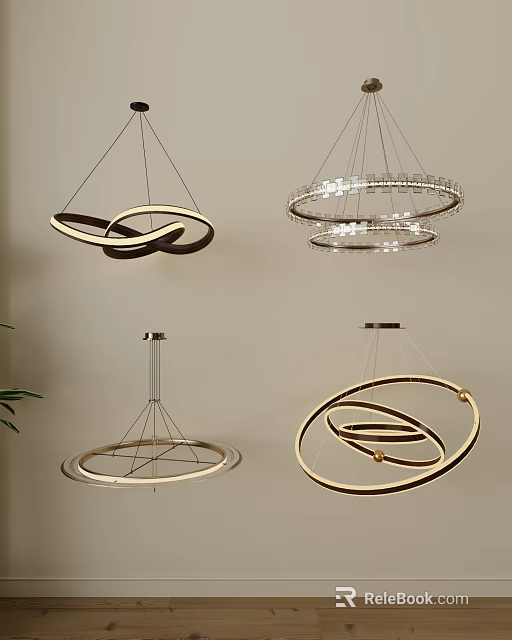 Modern Circular Chandeliers with Multiple Rings and LED Lighting in Various Styles 3d model