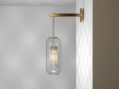 Minimalist Modern Gold Metal Wall Lamp With Cylindrical Transparent Glass Shade And Inner Weave Design 3d model