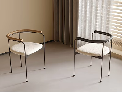 Modern Dining Chairs With Black Metal Frame Wooden Armrests And White Padded Seats 3d model