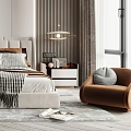 Modern Bedroom Interior Design With Accent Wall Bed Nightstands Table Lamp And Chair