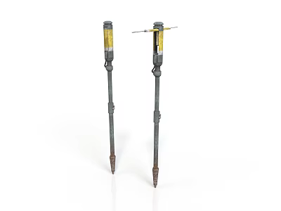 Industrial Metal Drill Rods With Yellow Accents And Pointed Tips 3d model