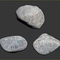 Three White Textured Natural Stone Materials On Black Reflective Surface 3d model