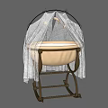 Wooden Rocking Baby Crib With White Canopy And Moon Star Decorations
