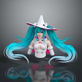 Game and Movie Character With Blue Long Hair White Hat Pink Accents and White Outfit