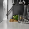 Modern Kitchen Side Cabinet With Glass Shelves Microwave Storage Fruit And Kitchen Utensils