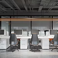Modern Public Office Space Design With White Desks Gray Chairs And Computers 3d model