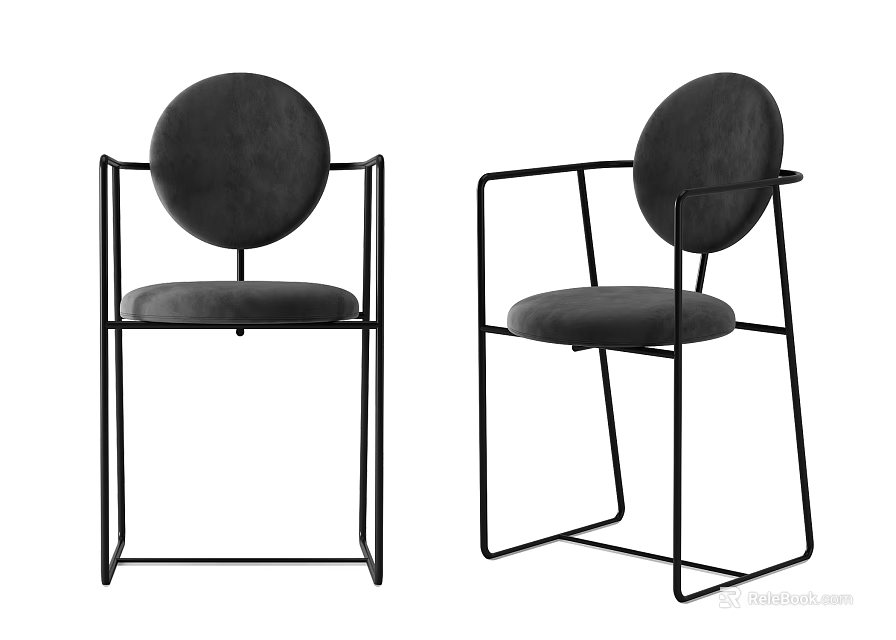 Modern Accent Chair With Black Metal Frame Round Backrest And Padded Velvet Seat 3d model 