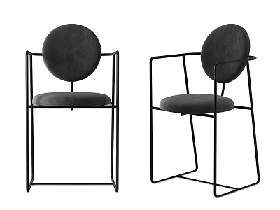 Modern Accent Chair With Black Metal Frame Round Backrest And Padded Velvet Seat 3d model