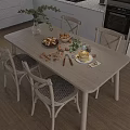 Light Colored Dining Table Set With Rattan Chairs And Food Plants In Kitchen