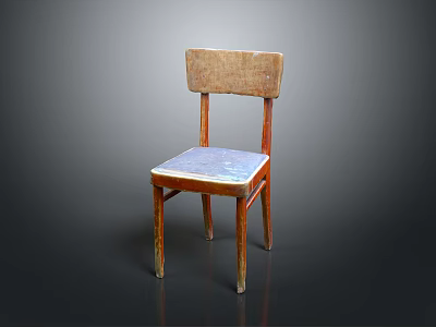 Solid Wooden Frame Dining Chair With Upholstered Seat And Plain Back Design 3d model