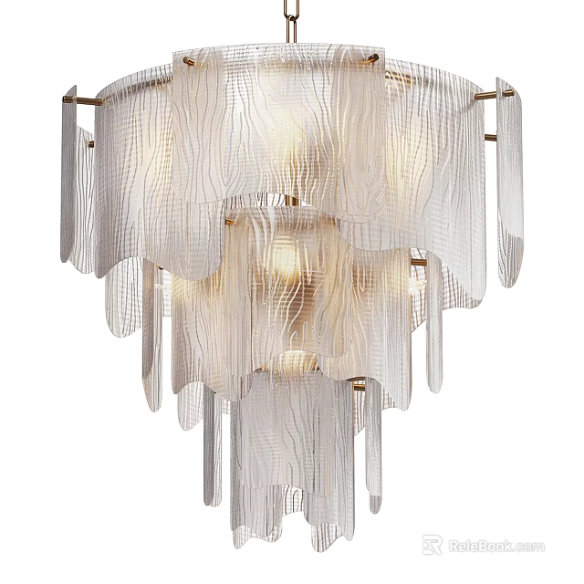 Elegant Modern Chandelier With Transparent Hanging Panels Brass Accents And Warm Lighting 3d model 