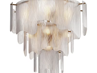 Elegant Modern Chandelier With Transparent Hanging Panels Brass Accents And Warm Lighting 3d model
