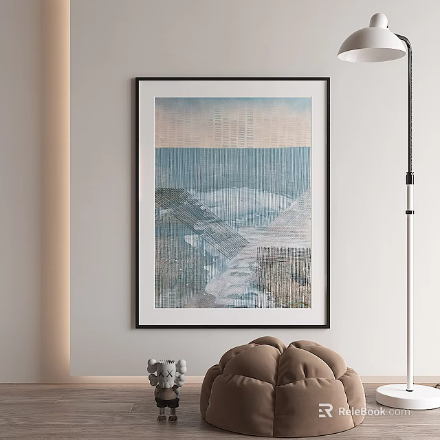 Modern Abstract Painting With Blue Gray Textured Composition For Interior Wall Art 3d model 
