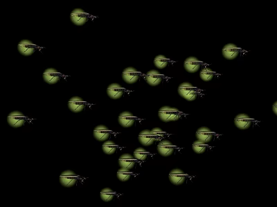 Glowing Fireflies Flying In Dark Night Sky With Bright Bioluminescent Lights 3d model