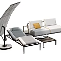 Outdoor Sofa Set With Adjustable Canopy Lounge Chair And Side Table White Gray Metal Frame