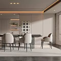 Elegant Modern Restaurant Interior With Stylish Dining Table Comfortable Chairs And Soft Lighting 3d model