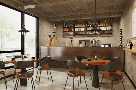 Industrial Cafe Cashier Cafe Operator Front Desk Water Bar Coffee Table and Chair Coffee Machine Coffee Supplies 3d model