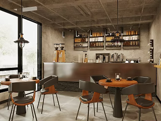 Industrial Cafe Cashier Cafe Operator Front Desk Water Bar Coffee Table and Chair Coffee Machine Coffee Supplies 3d model