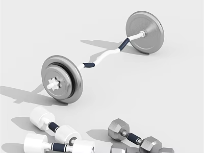 Sports Equipment Featuring Metal Barbell With Weight Plates And Adjustable Dumbbells For Fitness 3d model