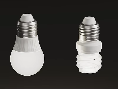 Two Types of White Light Bulbs LED Globe and Spiral CFL on Black Background 3d model