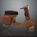 Vintage Orange Rusty Scooter With Black Seat Headlight And Weathered Frame