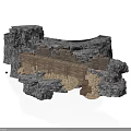Modern Rock Landscape Model Featuring Wooden Bridge And Natural Design Elements