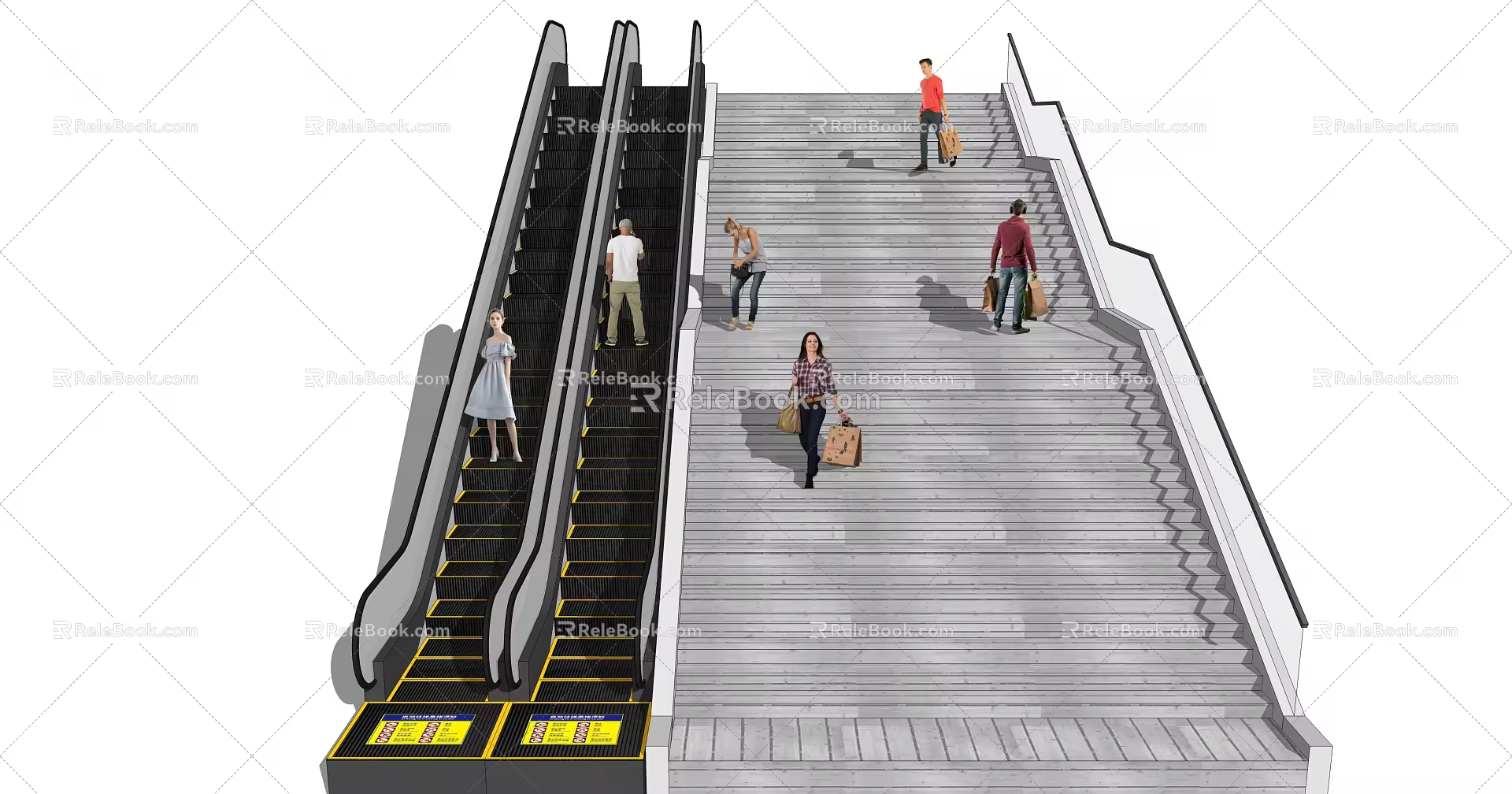 modern elevator escalator staircase 3d model