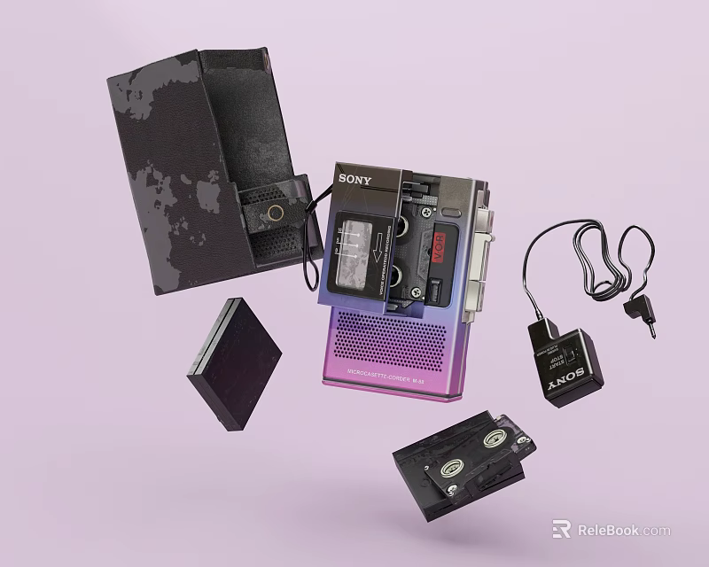 Sony Vintage Walkman Digital Product With Cassette Tapes And Accessories 3d model 