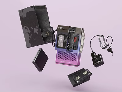 Sony Vintage Walkman Digital Product With Cassette Tapes And Accessories 3d model