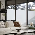 Modern Open Plan Living Dining Room With Sofa Bar Counter And Marble Flooring