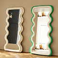 Wavy Design Mirrors with White and Green Frames in Modern Living Room Interior