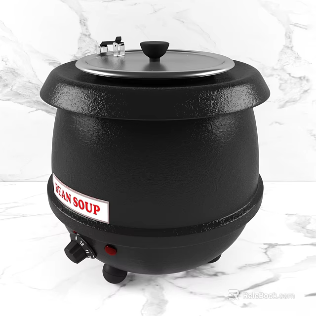 Black Commercial Soup Warmer Kitchen Equipment With Control Knob And Lid 3d model 