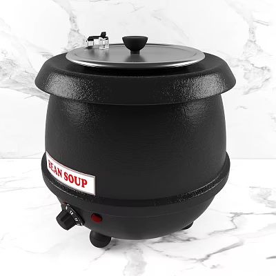 Black Commercial Soup Warmer Kitchen Equipment With Control Knob And Lid 3d model