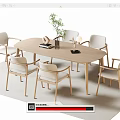 Minimalist Light Wooden Oval Dining Table Set With Six Chairs And Green Plant Decor