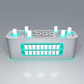 Mall Store Display Stand Featuring Gray Base White Pillars Central LOGO And Green Grid Design 3d model