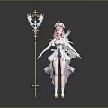 Pink Haired Princess Character With Angelic Bird Creature On Golden Scepter