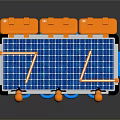 Solar Powered Household Electrical Appliance With Orange Blue Components And Stable Base Stand