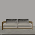 Minimalist Two Seater Sofa With Beige Cushions And Wooden Frame In Bright White Living Room