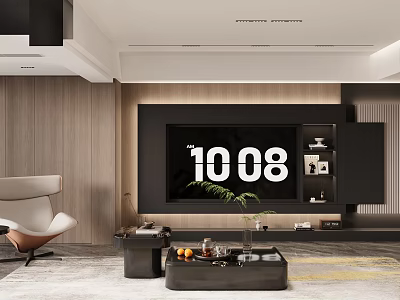 Modern Living Dining Room Interior With TV Wall Cabinets Accent Chair Coffee Table Green Plant 3d model
