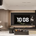 Modern Living Dining Room Interior With TV Wall Cabinets Accent Chair Coffee Table Green Plant