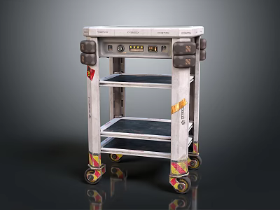 Heavy Duty Utility Cart With Multiple Metal Shelves Lockable Wheels And Control Panel 3d model