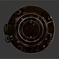 Sleek Reflective Metallic Circular Structure With Layered Design And Central Rod