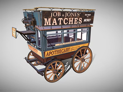 Vintage Old Fashioned Horse Drawn Carriage Job Jones' Matches Apothecary Display Signage 3d model