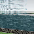 Garden Decor Featuring Blue Transparent Structure Wavy Water Pattern Floor White Tables Chairs Pebbles Grass