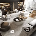 Modern Gray Sofa And Coffee Table Set With Round Table Soft Cushions And Area Rug 3d model